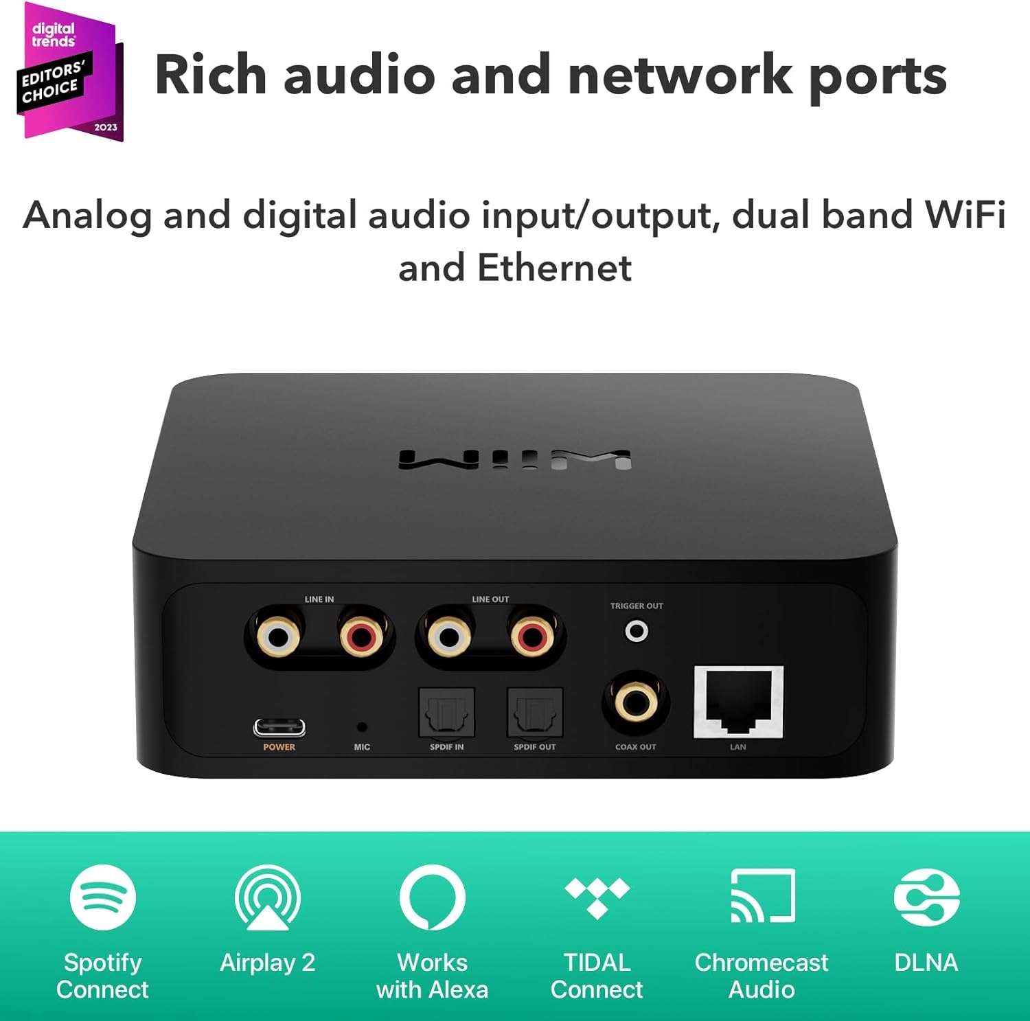 WiiM Mini AirPlay2 Wireless Audio Streamer, Multiroom Stereo, Preamplifier,  Works with Alexa and Siri Voice Assistants, Stream Hi-Res Audio from